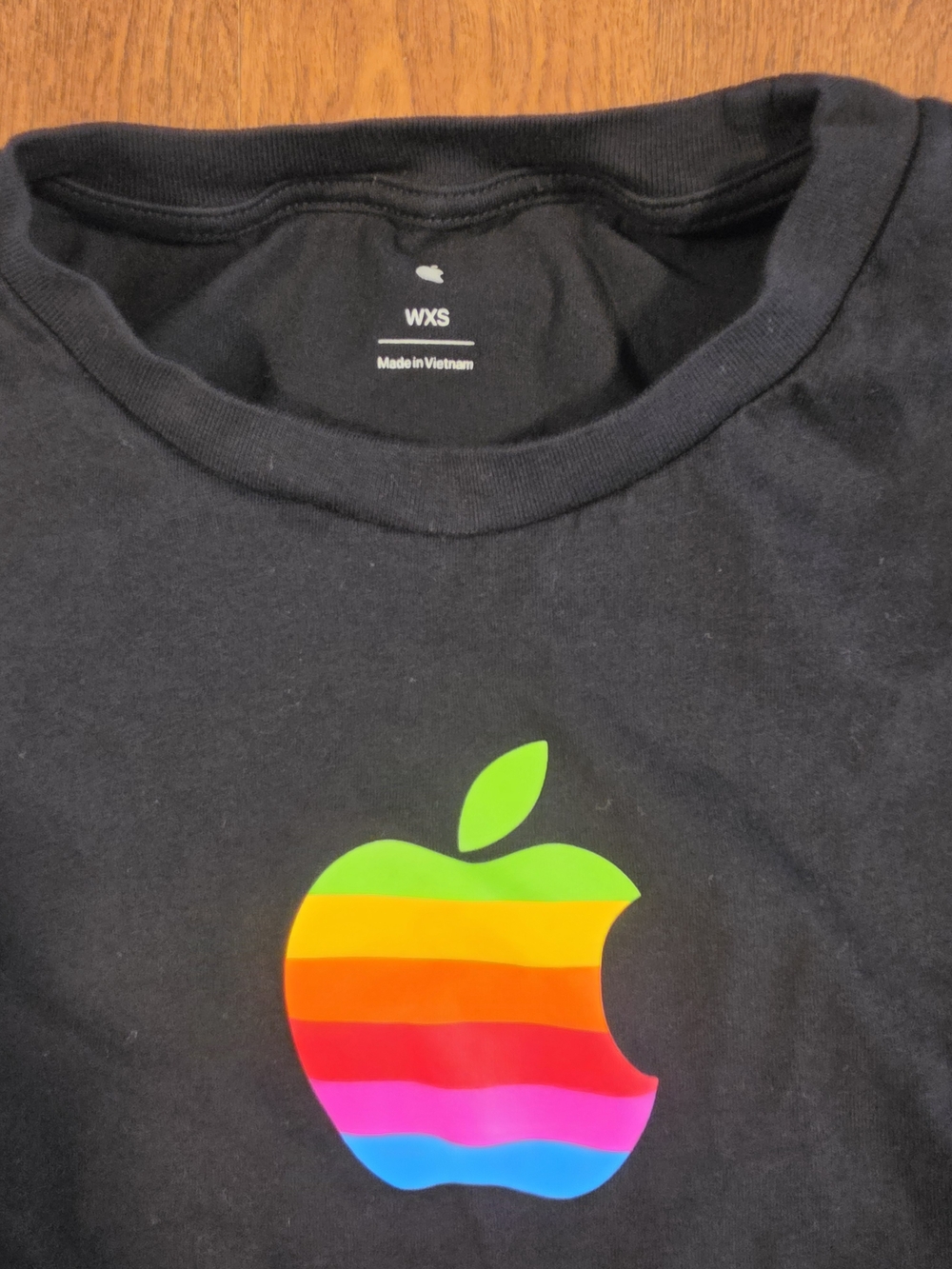 Womens Apple Black T-Shirt with Rainbow - Picture 2 of 3